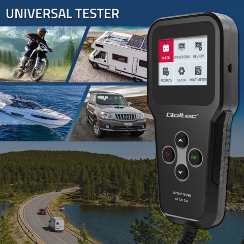Qoltec Cyfrowy tester akumulatora 3w1 z LCD | Polskie Menu | 6V | 12V | 24V | 10Ah-200Ah Qoltec Cyfrowy tester akumulatora 3w1 z LCD | Polskie Menu | 6V | 12V | 24V | 10Ah-200Ah