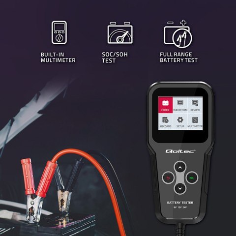 Qoltec Cyfrowy tester akumulatora 3w1 z LCD | Polskie Menu | 6V | 12V | 24V | 10Ah-200Ah Qoltec Cyfrowy tester akumulatora 3w1 z LCD | Polskie Menu | 6V | 12V | 24V | 10Ah-200Ah