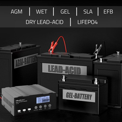 Qoltec Inteligentna mikroprocesorowa ładowarka 12V | 12.6V | 24V | Prostownik z funkcją naprawy do AGM GEL | LCD Qoltec Inteligentna mikroprocesorowa ładowarka 12V | 12.6V | 24V | Prostownik z funkcją naprawy do AGM GEL | LCD