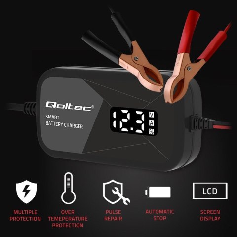 Qoltec Inteligentna mikroprocesorowa ładowarka 12V | 2A | Prostownik do akumulatora AGM GEL | LCD Qoltec Inteligentna mikroprocesorowa ładowarka 12V | 2A | Prostownik do akumulatora AGM GEL | LCD