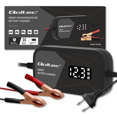 Qoltec Inteligentna mikroprocesorowa ładowarka 12V | 2A | Prostownik do akumulatora AGM GEL | LCD Qoltec Inteligentna mikroprocesorowa ładowarka 12V | 2A | Prostownik do akumulatora AGM GEL | LCD