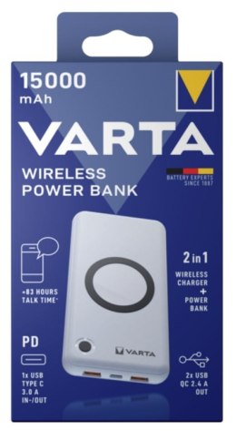 Varta 57908 101 111 bank mocy Litowo-polimerowy (LiPo) 15000 mAh Bezprzewodowe ładowanie Biały