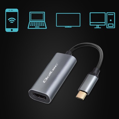 Qoltec Adapter Aluminiowa Przejściówka USB-C 3.1 MHL na HDMI 4K | 60Hz | 32AWG do Laptop Smartfon Qoltec Adapter Aluminiowa Przejściówka USB-C 3.1 MHL na HDMI 4K | 60Hz | 32AWG do Laptop Smartfon