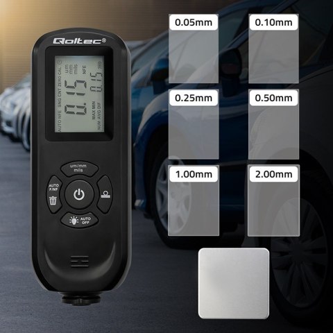 Qoltec Miernik grubości lakieru z podświetlanym bocznym wyświetlaczem LCD | 0 ~ 2000um Qoltec Miernik grubości lakieru z podświetlanym bocznym wyświetlaczem LCD | 0 ~ 2000um