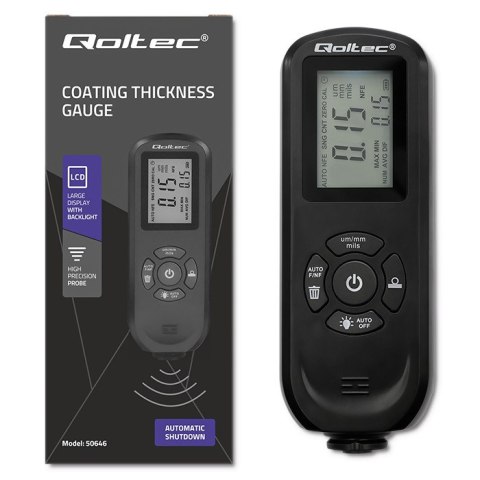Qoltec Miernik grubości lakieru z podświetlanym bocznym wyświetlaczem LCD | 0 ~ 2000um Qoltec Miernik grubości lakieru z podświetlanym bocznym wyświetlaczem LCD | 0 ~ 2000um