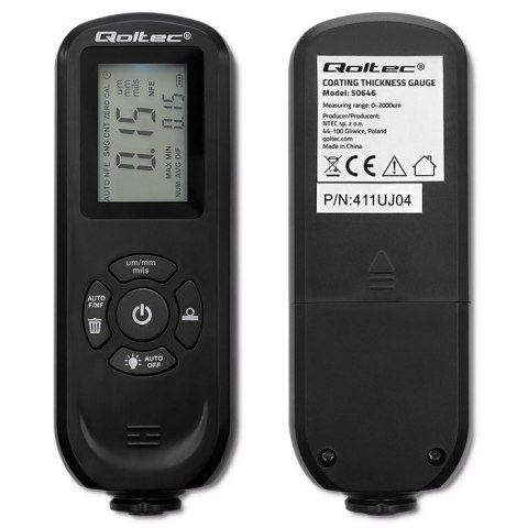 Qoltec Miernik grubości lakieru z podświetlanym bocznym wyświetlaczem LCD | 0 ~ 2000um Qoltec Miernik grubości lakieru z podświetlanym bocznym wyświetlaczem LCD | 0 ~ 2000um