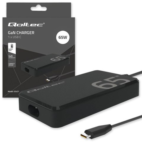 Qoltec Ładowarka sieciowa 65W GaN Super Fast SLIM | PD | 5-20V | 3.25A | USB-C 3.1 | Laptop | MacBook | Smartfon | + kabel Qoltec Ładowarka sieciowa 65W GaN Super Fast SLIM | PD | 5-20V | 3.25A | USB-C 3.1 | Laptop | MacBook | Smartfon | + kabel