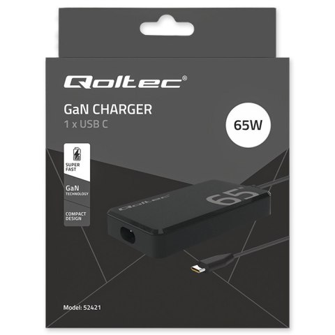 Qoltec Ładowarka sieciowa 65W GaN Super Fast SLIM | PD | 5-20V | 3.25A | USB-C 3.1 | Laptop | MacBook | Smartfon | + kabel Qoltec Ładowarka sieciowa 65W GaN Super Fast SLIM | PD | 5-20V | 3.25A | USB-C 3.1 | Laptop | MacBook | Smartfon | + kabel