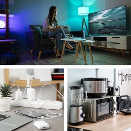 Qoltec Kostka zasilająca przedłużacz 6w1 z podświetlanym włącznikiem | 3x AC | 2x USB | 1x USB-C PD 20W | Biała | Kabel 2m