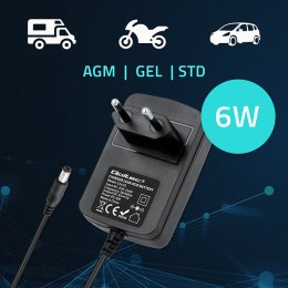 Qoltec Automatyczna ładowarka do akumulatora AGM GEL STD 12V | 1A | Prostownik z sygnalizatorem LED