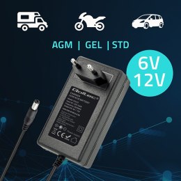 Qoltec Automatyczna ładowarka do akumulatora AGM GEL STD 6V 12V | 1.5A | Prostownik z sygnalizatorem LED