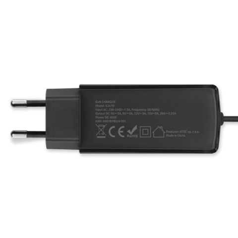 Qoltec Ładowarka sieciowa 65W GaN Super Fast | 5-20V | 3-3.25A | USB 3.1| Laptop | Smartfon | Tablet Qoltec Ładowarka sieciowa 65W GaN Super Fast | 5-20V | 3-3.25A | USB 3.1| Laptop | Smartfon | Tablet