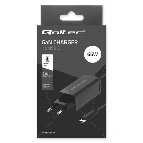 Qoltec Ładowarka sieciowa 65W GaN Super Fast | 5-20V | 3-3.25A | USB 3.1| Laptop | Smartfon | Tablet Qoltec Ładowarka sieciowa 65W GaN Super Fast | 5-20V | 3-3.25A | USB 3.1| Laptop | Smartfon | Tablet