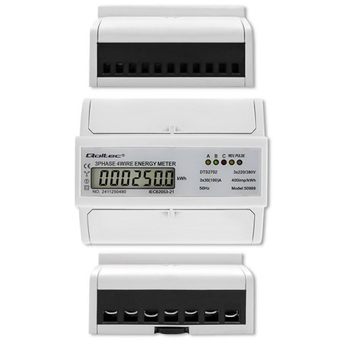 Qoltec Trójfazowy dwukierunkowy elektroniczny licznik | miernik zużycia energii na szynę DIN | 400V | 100A | LCD | 4P Qoltec Trójfazowy dwukierunkowy elektroniczny licznik | miernik zużycia energii na szynę DIN | 400V | 100A | LCD | 4P