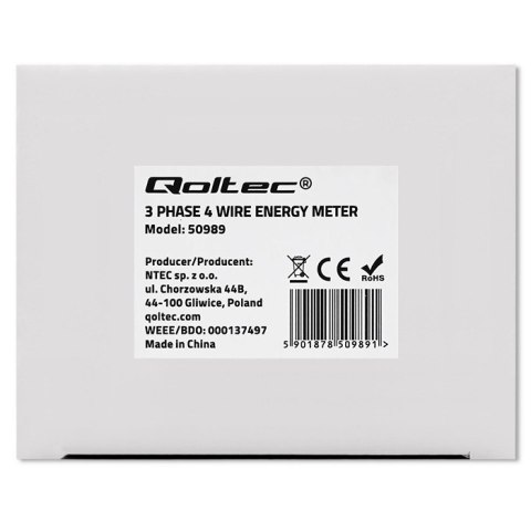 Qoltec Trójfazowy dwukierunkowy elektroniczny licznik | miernik zużycia energii na szynę DIN | 400V | 100A | LCD | 4P Qoltec Trójfazowy dwukierunkowy elektroniczny licznik | miernik zużycia energii na szynę DIN | 400V | 100A | LCD | 4P