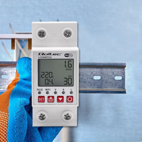 Qoltec Przekaźnik 63A na szynę DIN z licznikiem energii elektrycznej | Timer | Tuya | Wi-Fi | LED Qoltec Przekaźnik 63A na szynę DIN z licznikiem energii elektrycznej | Timer | Tuya | Wi-Fi | LED