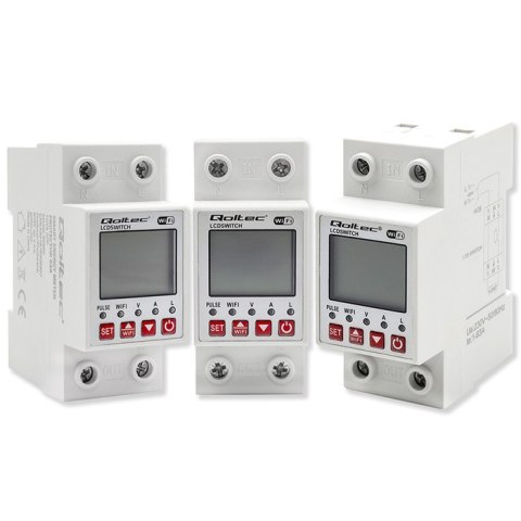 Qoltec Przekaźnik 63A na szynę DIN z licznikiem energii elektrycznej | Timer | Tuya | Wi-Fi | LED Qoltec Przekaźnik 63A na szynę DIN z licznikiem energii elektrycznej | Timer | Tuya | Wi-Fi | LED