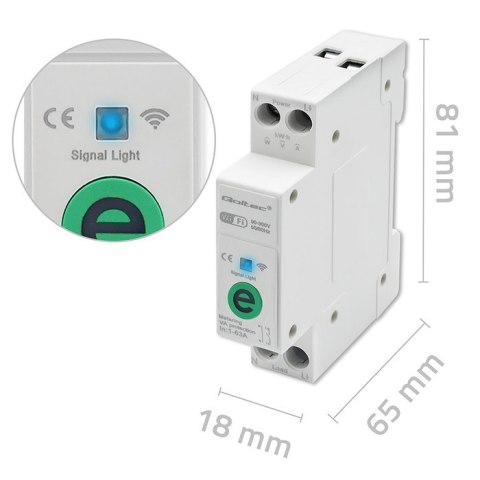 Qoltec Przekaźnik 63A na szynę DIN z licznikiem energii elektrycznej | eWeLink od Sonoff | Wi-Fi | Dioda LED Qoltec Przekaźnik 63A na szynę DIN z licznikiem energii elektrycznej | eWeLink od Sonoff | Wi-Fi | Dioda LED