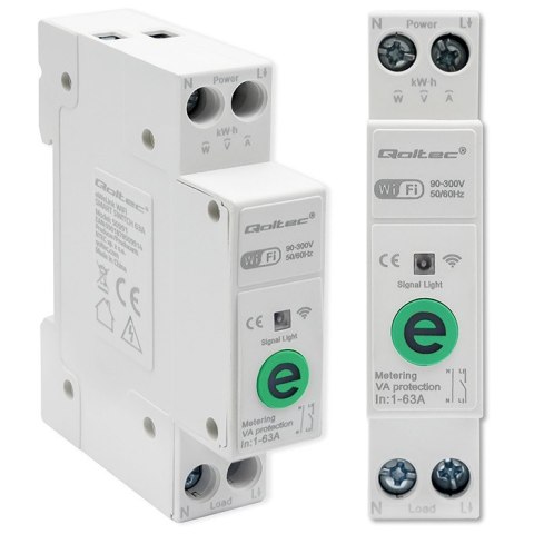 Qoltec Przekaźnik 63A na szynę DIN z licznikiem energii elektrycznej | eWeLink od Sonoff | Wi-Fi | Dioda LED Qoltec Przekaźnik 63A na szynę DIN z licznikiem energii elektrycznej | eWeLink od Sonoff | Wi-Fi | Dioda LED