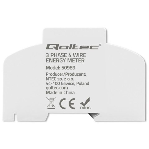 Qoltec Trójfazowy dwukierunkowy elektroniczny licznik | miernik zużycia energii na szynę DIN | 400V | 100A | LCD | 4P Qoltec Trójfazowy dwukierunkowy elektroniczny licznik | miernik zużycia energii na szynę DIN | 400V | 100A | LCD | 4P