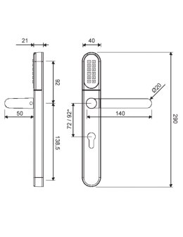 Klamka elektroniczna WFE L701 z klawiaturą 72mm INOX