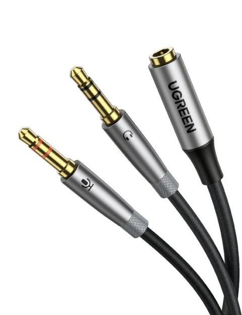 UGREEN AV193 Rozdzielacz audio AUX słuchawki + mikrofon do kabel mini jack 3.5mm 20cm (szary)